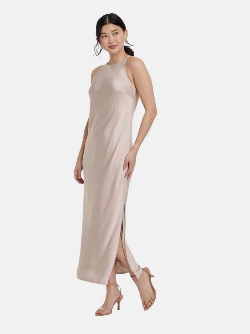 a new day Sleeveless Satin Maxi Dress in Light Beige